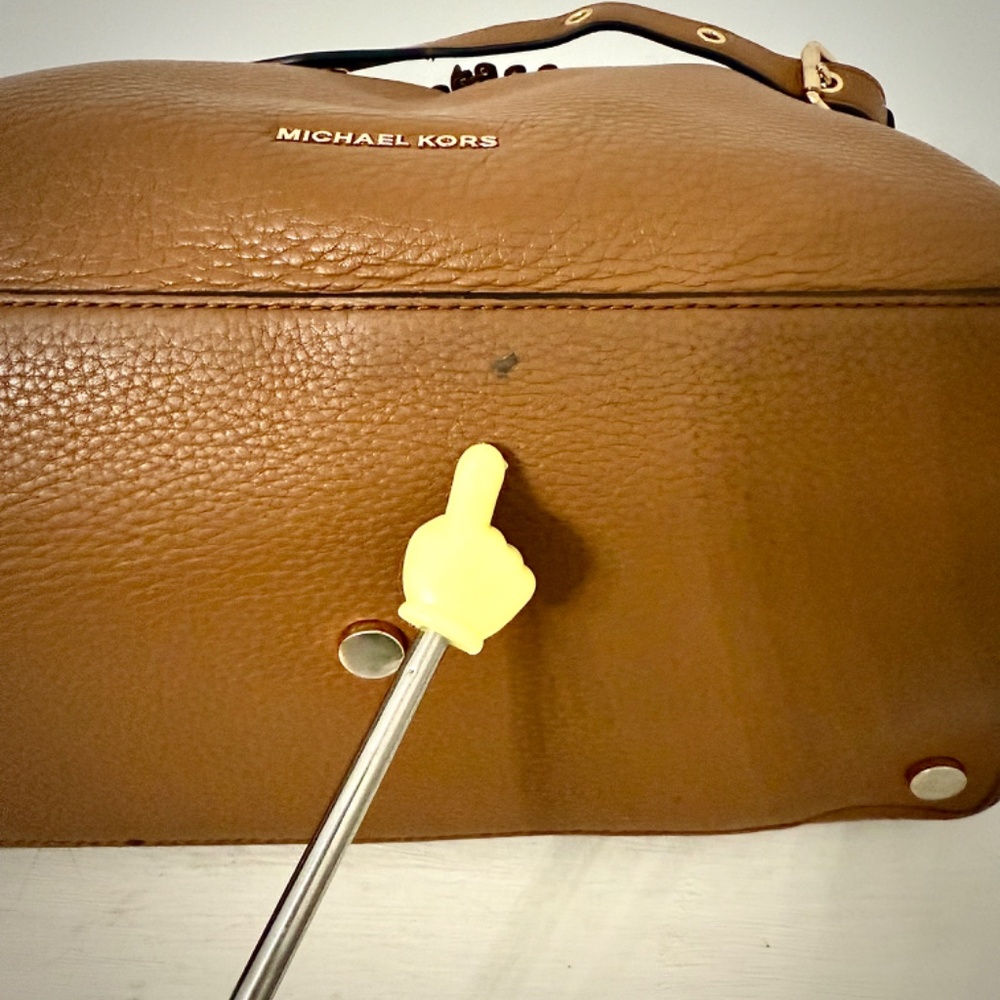 Michael Kors Brooklyn Leather Tassel Grommet Satchel Tote Bag Purse in Acorn - Picture 15 of 16